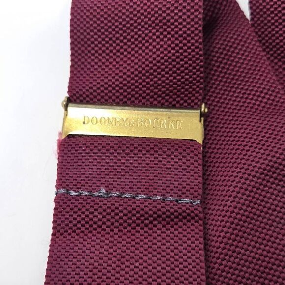 DOONEY & BOURKE SUSPENDERS BRACES MAROON WHITE BROWN LEATHER BRASS ADJUSTABLE - Picture 2 of 5